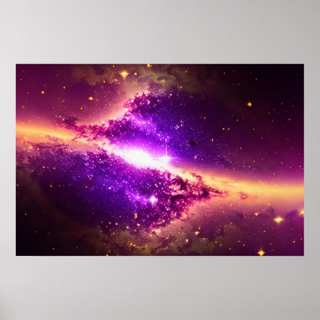 Cosmic Purple Gold Space Nebulae Star Night Sky Poster (Front)