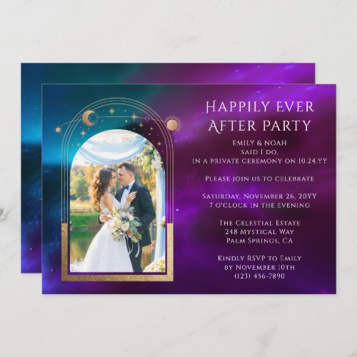 Cosmic Purple Happily Ever After Wedding Reception Invitation