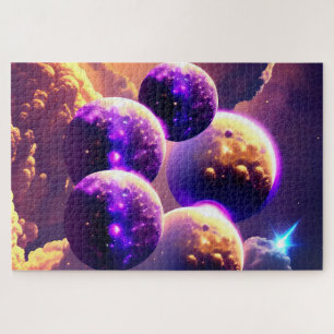 Cosmic Purple Many Moons in the Cloudy Universe Jigsaw Puzzle