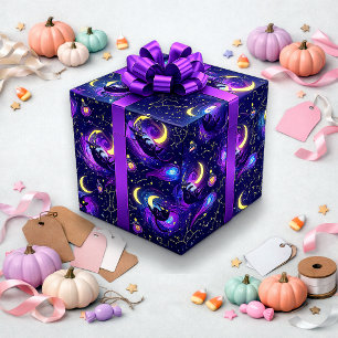Cosmic Purple Mystic Cat Halloween Wrapping Paper