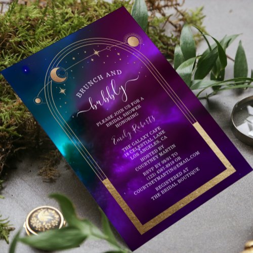 Cosmic Purple Teal Gold Celestial Bridal Shower Invitation