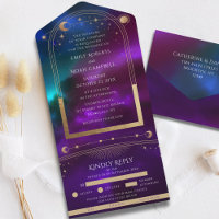Cosmic Purple Teal Gold Sun Moon Astronomy Wedding