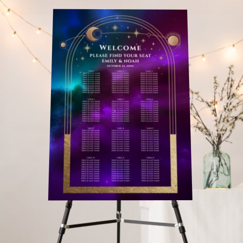 Cosmic Purple Teal Gold Sun Moon Stars Wedding Foam Board