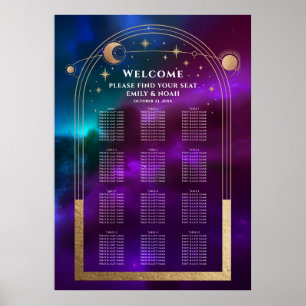 Cosmic Purple Teal Gold Sun Moon Stars Wedding Poster