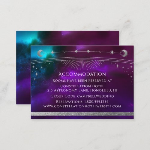 Cosmic Purple Teal Silver Sun Moon Accommodation Enclosure Card