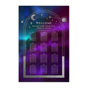Cosmic Purple Teal Silver Sun Moon Stars Wedding Acrylic Print