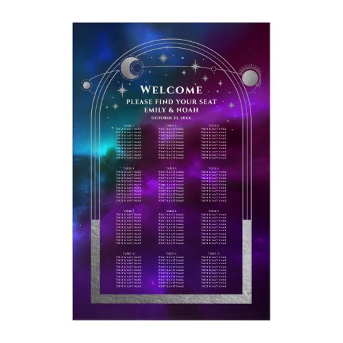 Cosmic Purple Teal Silver Sun Moon Stars Wedding Acrylic Print