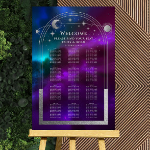 Cosmic Purple Teal Silver Sun Moon Stars Wedding Foam Board