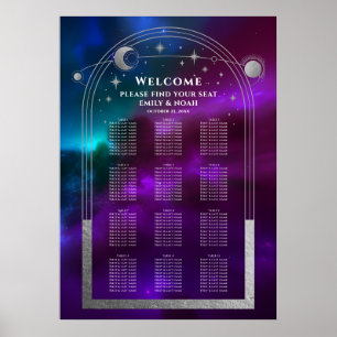 Cosmic Purple Teal Silver Sun Moon Stars Wedding Poster