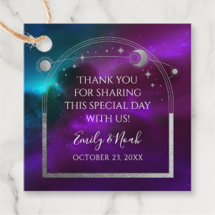 Cosmic Purple Teal Silver Sun Moon Wedding Favor Tags
