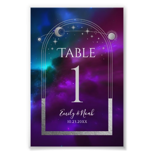 Cosmic Purple Teal Silver Sun Moon Wedding Photo Print