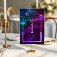 Cosmic Purple Teal Silver Sun Moon Wedding
