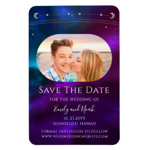 Cosmic Purple Teal Sun Moon Star Save The Date Magnet