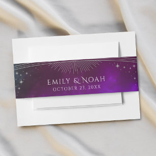 Cosmic Purple Teal Sun Moon Stars Wedding Invitation Belly Band