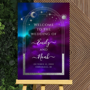Cosmic Purple Teal Sun Moon Stars Welcome Sign