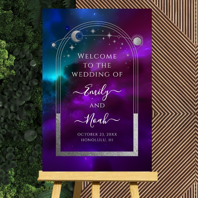 Cosmic Purple Teal Sun Moon Stars Welcome Sign (Creator Uploaded)