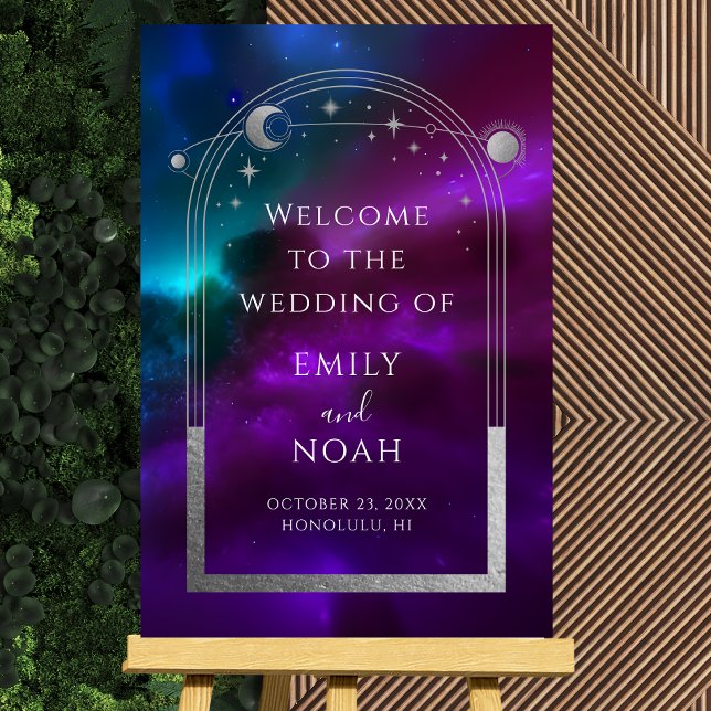 Cosmic Purple Teal Sun Moon Stars Welcome Sign (Creator Uploaded)
