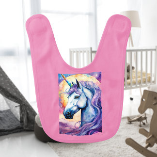 Cosmic Purple Unicorn Baby Bib