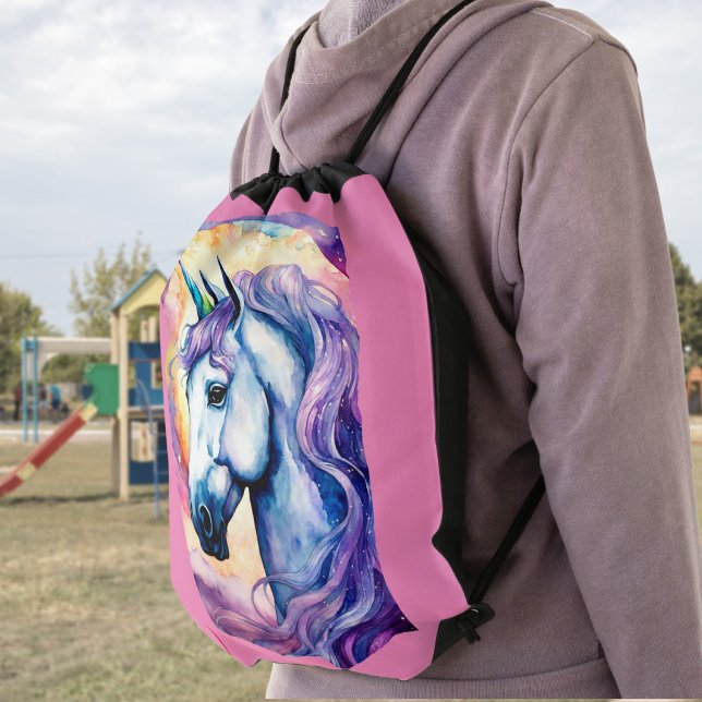 Cosmic Purple Unicorn Drawstring Backpack (Creator Uploaded)