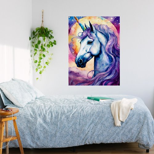 Cosmic Purple Unicorn Glossy Poster