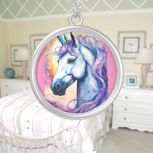 Cosmic Purple Unicorn Silver Plated Necklace
