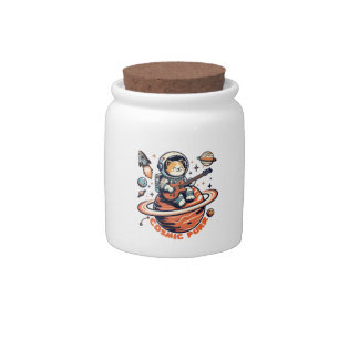 Cosmic Purr - Astro Guitarist Cat Candy Jar