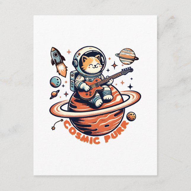 Cosmic Purr - Astro Guitarist Cat Enclosure Card (Front)