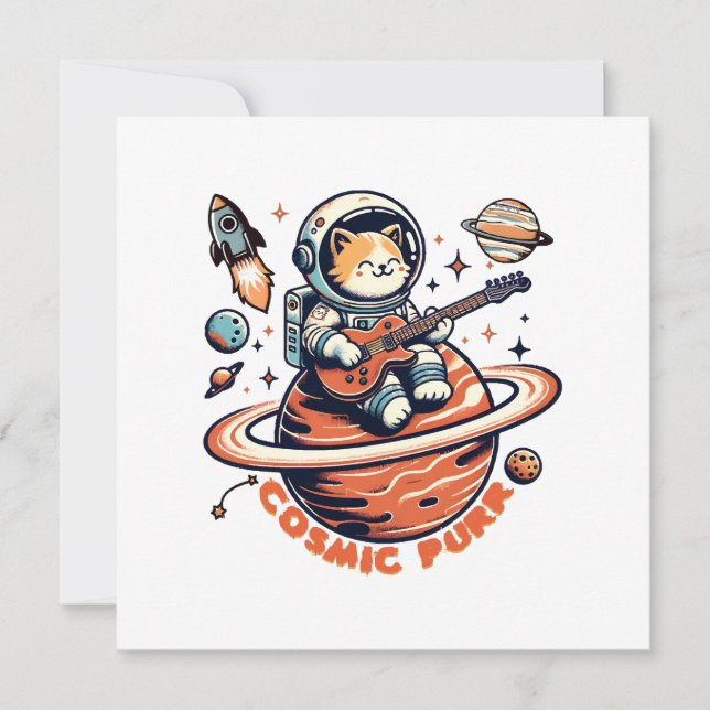Cosmic Purr - Astro Guitarist Cat Invitation (Front)