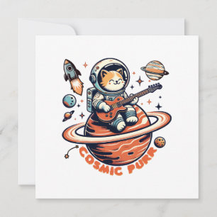 Cosmic Purr - Astro Guitarist Cat Invitation
