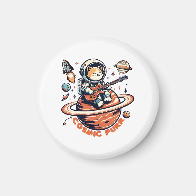 Cosmic Purr - Astro Guitarist Cat Magnet (Front)