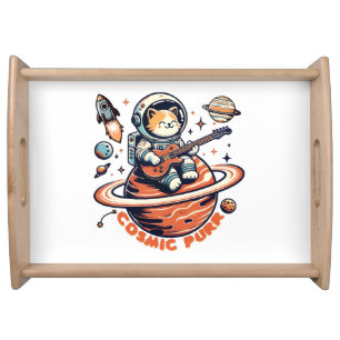 Cosmic Purr - Astro Guitarist Cat Serving Tray