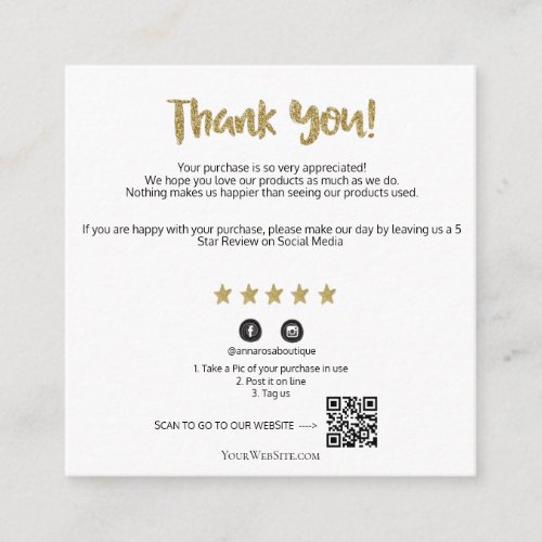  Cosmic QR AP8 THANK YOU Gold Star Review Enclosure Card