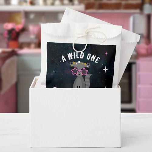 Cosmic Raccoon Wild One Pink Girl Baby Shower Favor Bag