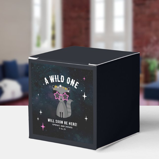 Cosmic Raccoon Wild One Pink Girl Baby Shower Favor Boxes (Creator Uploaded)