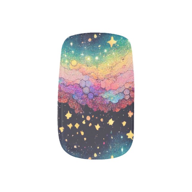 Cosmic Rainbow Clouds Repeating Pattern Minx Nail Art (Right Thumb)