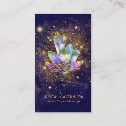  Cosmic Rainbow Crystals Gold Glitter Stars Business Card