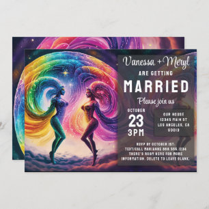 Cosmic Rainbow Feminine Energy Lesbian Wedding Invitation