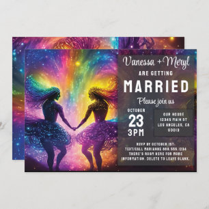 Cosmic Rainbow Feminine Energy Lesbian Wedding Invitation