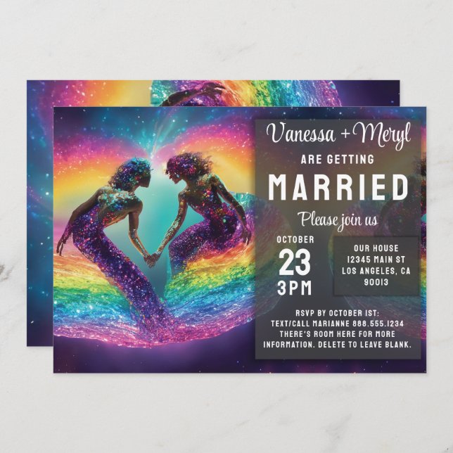 Cosmic Rainbow Feminine Energy Mermaid Wedding Invitation (Front/Back)