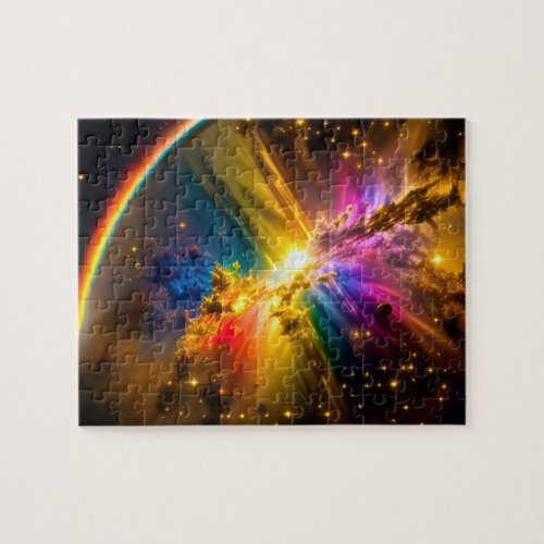 Cosmic Rainbow Over Colorful Clouds in Outer Space Jigsaw Puzzle