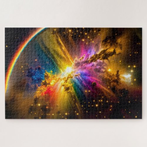 Cosmic Rainbow Over Indigo Cloud Storm Space Image Jigsaw Puzzle