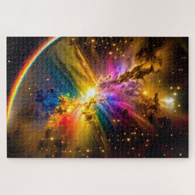 Cosmic Rainbow Over Indigo Cloud Storm Space Image Jigsaw Puzzle (Horizontal)