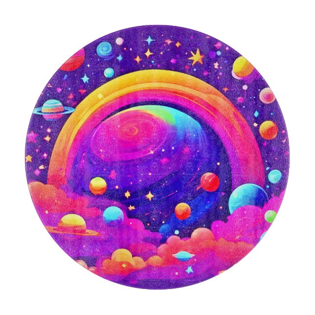 Cosmic Rainbow Planet Art Cutting Board (Front)