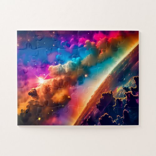 Cosmic Rainbow Shining in Cloudy Outer Space Scene Jigsaw Puzzle