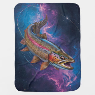 Cosmic Rainbow Trout Swimming in Galaxy Nebula Baby Blanket