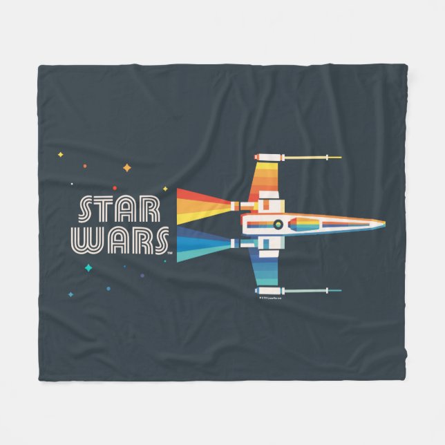 Cosmic Rainbow X-Wing Starfighter Fleece Blanket (Front (Horizontal))