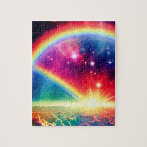 Cosmic Rainbows Hover Above Indigo Fantasy Clouds Jigsaw Puzzle