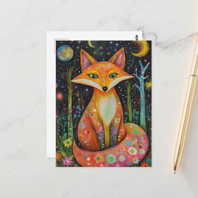 Cosmic Red Fox in the Forest Postcard (Front/Back In Situ)