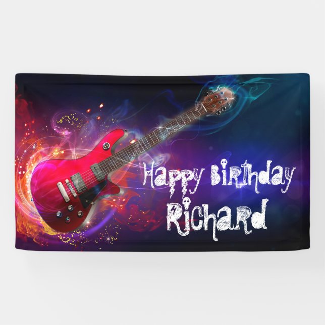 Cosmic Red Rock and Roll Electric Guitar  Banner (Horizontal)