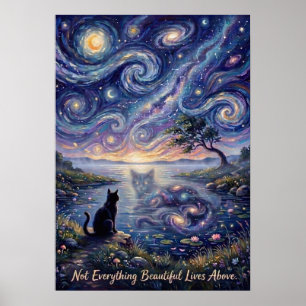 Cosmic Reflection Cat Celestial Fantasy Poster